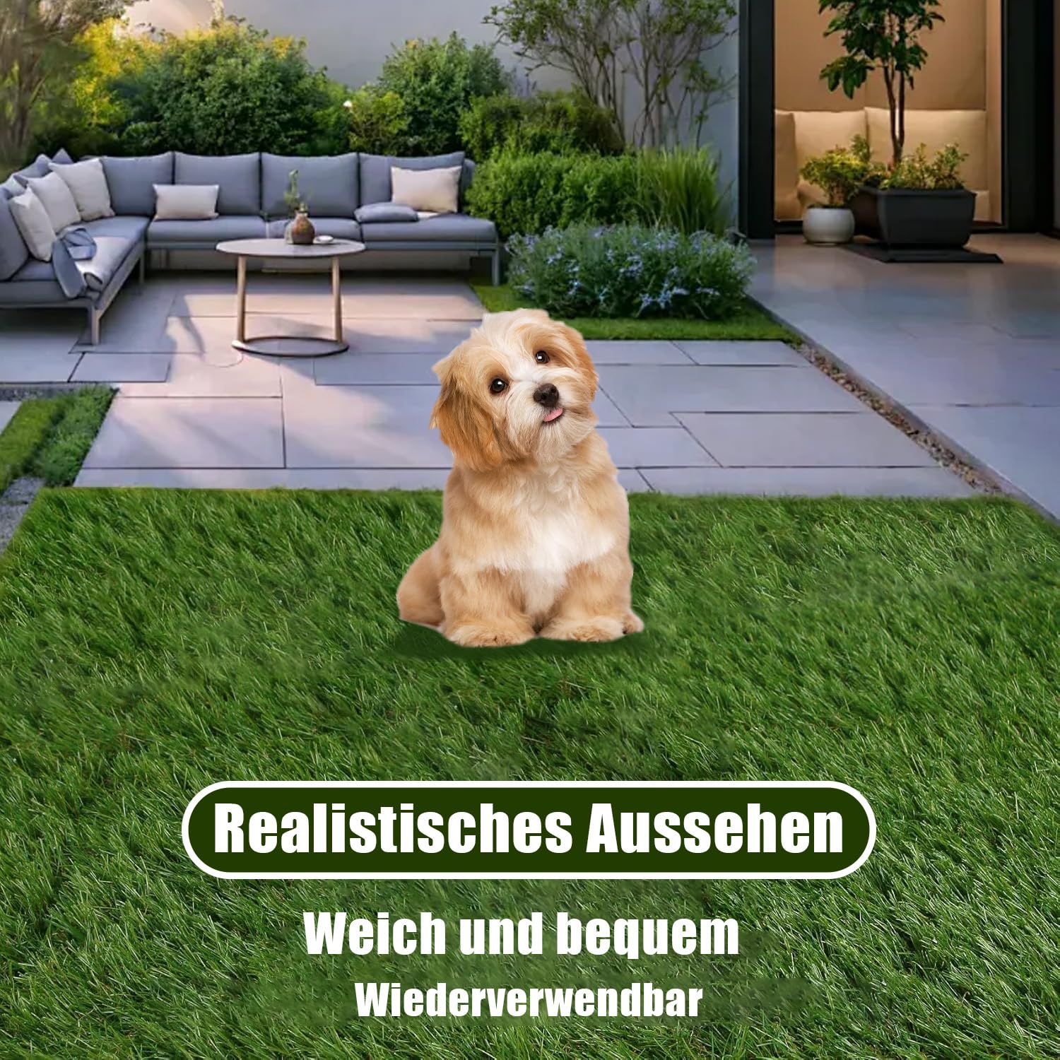 Qingbei Rina Kunstrasen Outdoor 30x30/9PCS,Rasenfliesen Outdoor, Balkonrasen Wetterfest,Bodenbelag für Balkon& Terrasse, Drainagematte Grass Tile