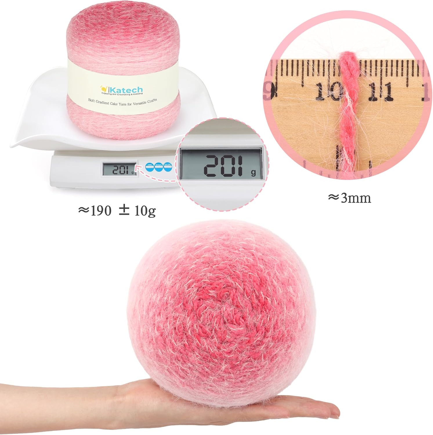 Katech Ombre Yarn for Crocheting-Large Skein of Gradient Yarn Cake-2 Pack of 200g/7.05 oz-80% Acrylic,20% Nylon- #4 Medium-Perfect for Star Blankets, Scarves, Shawls and Garments (C)