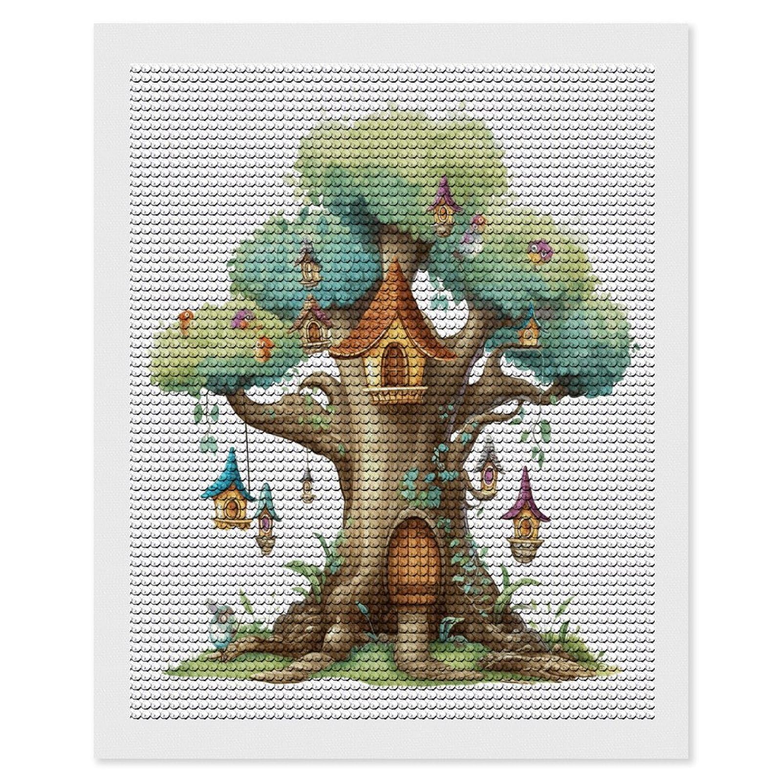 FekiLoot Cute Fairy Tree Diamond Art Kits for Adults Diamond Painting Kits for Beginners DIY Diamond Art Kits Round Full Drill Diamond Dot Gem Painting for Home Wall Decor Gift 16"x20"