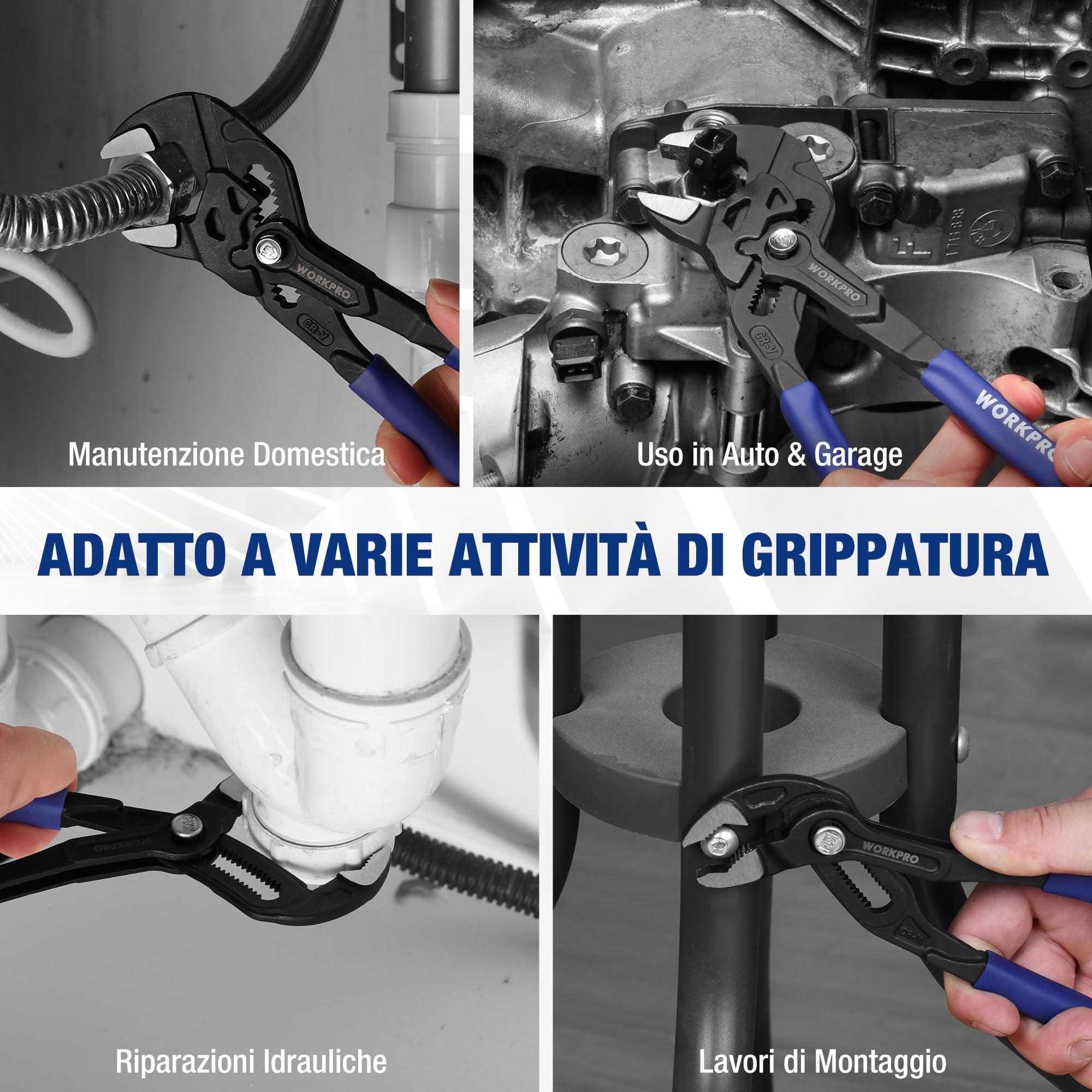 WOKRPRO Set di 2 Pinze Idraulico da 180 mm, Pinza Regolabile, Pinza a Pappagallo, Protezione di Bloccaggio, Impugnatura Antiscivole, Acciaio CrV, Chiave pappagallo a Apertura Massima 40/42 mm