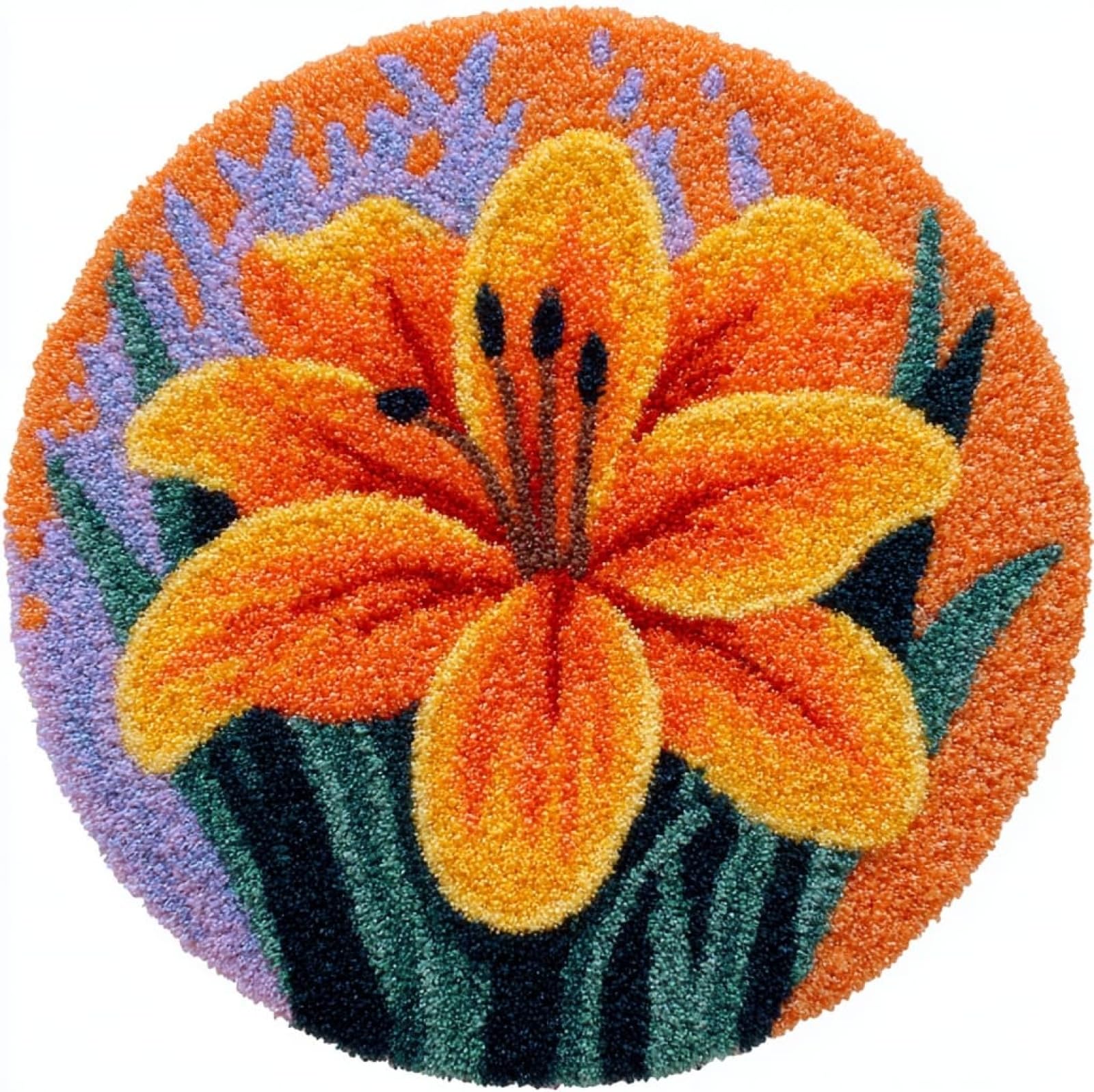 WallustrioaW DIY Carpet Latch Hook Kits,Orange Lilies,Latch Hook Rug Kits for Adults Beginners DIY Needlework Crocheting Rug Home Decor,50x50cm