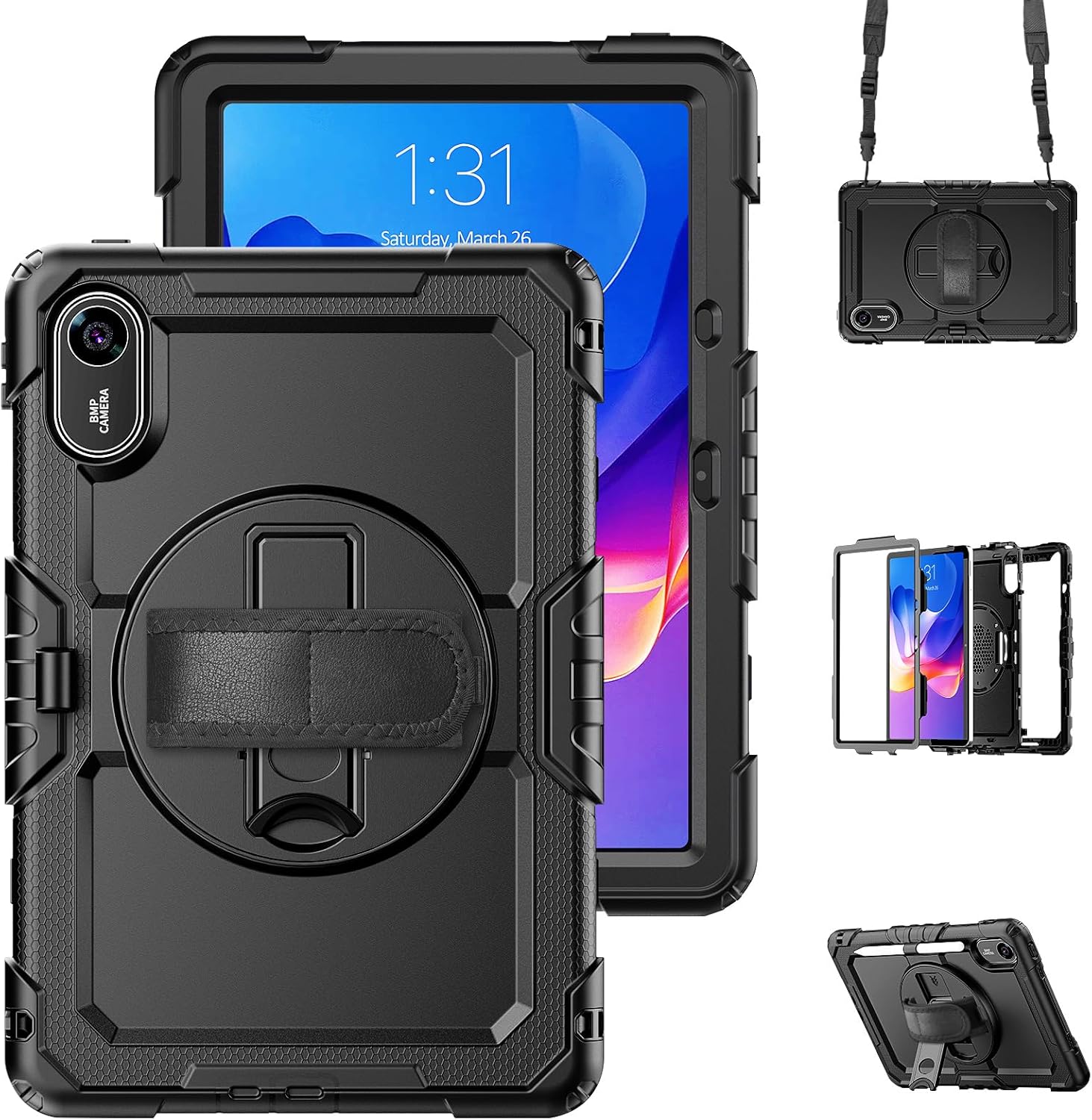 Gylint Case for Xiaomi Redmi Pad 2 11 Inch 2025, with Screen Protector, Hand Strap, Shoulder Strap, 360° Rotating Stand for Xiaomi Redmi Pad 2 11'' Black