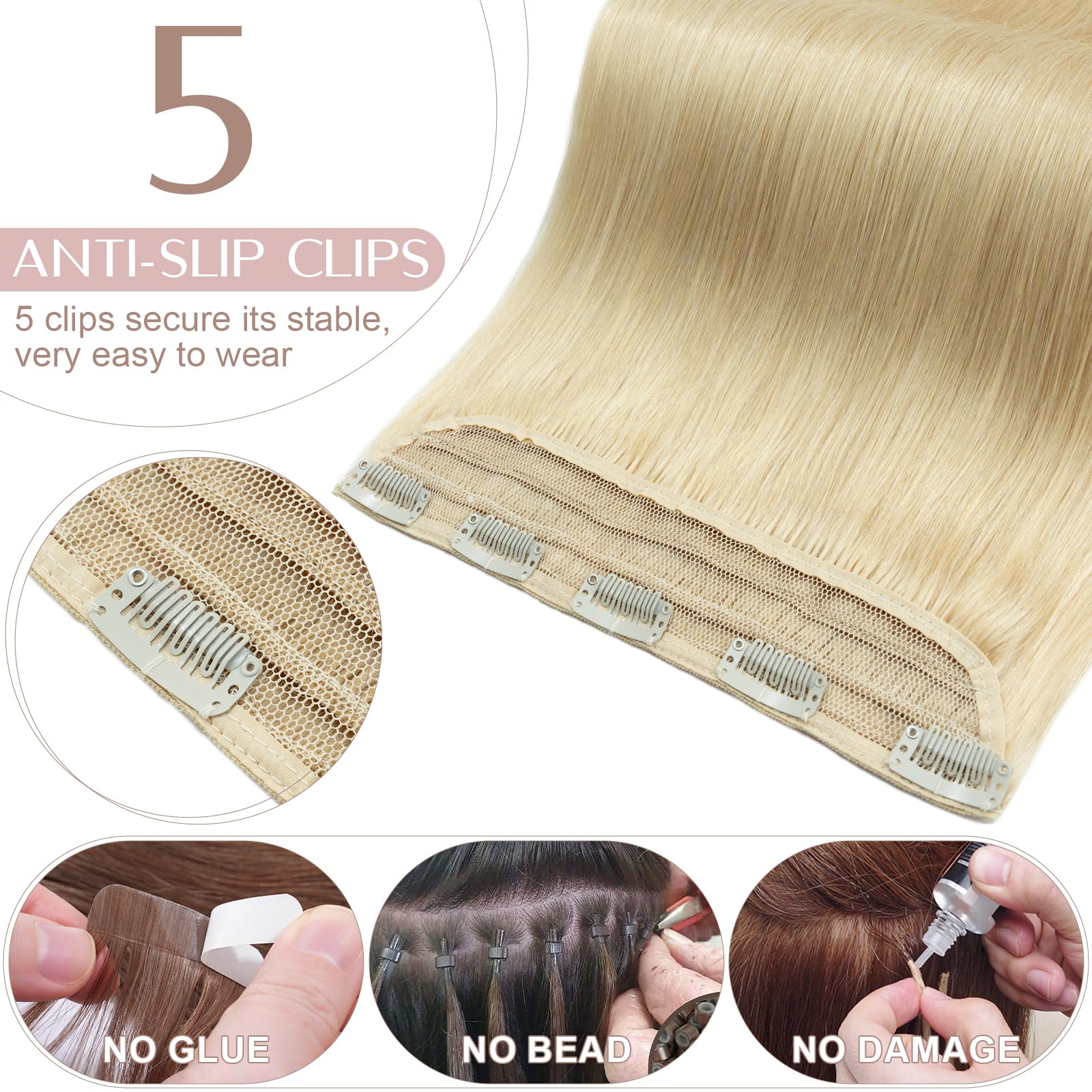 20 inches SEGO One Piece Hair Extensions Clip in Human Hair [#1B Natural Black] Real Remy Hairpieces for Women 3/4 Full Head Straight Invisible (50g) — view 21