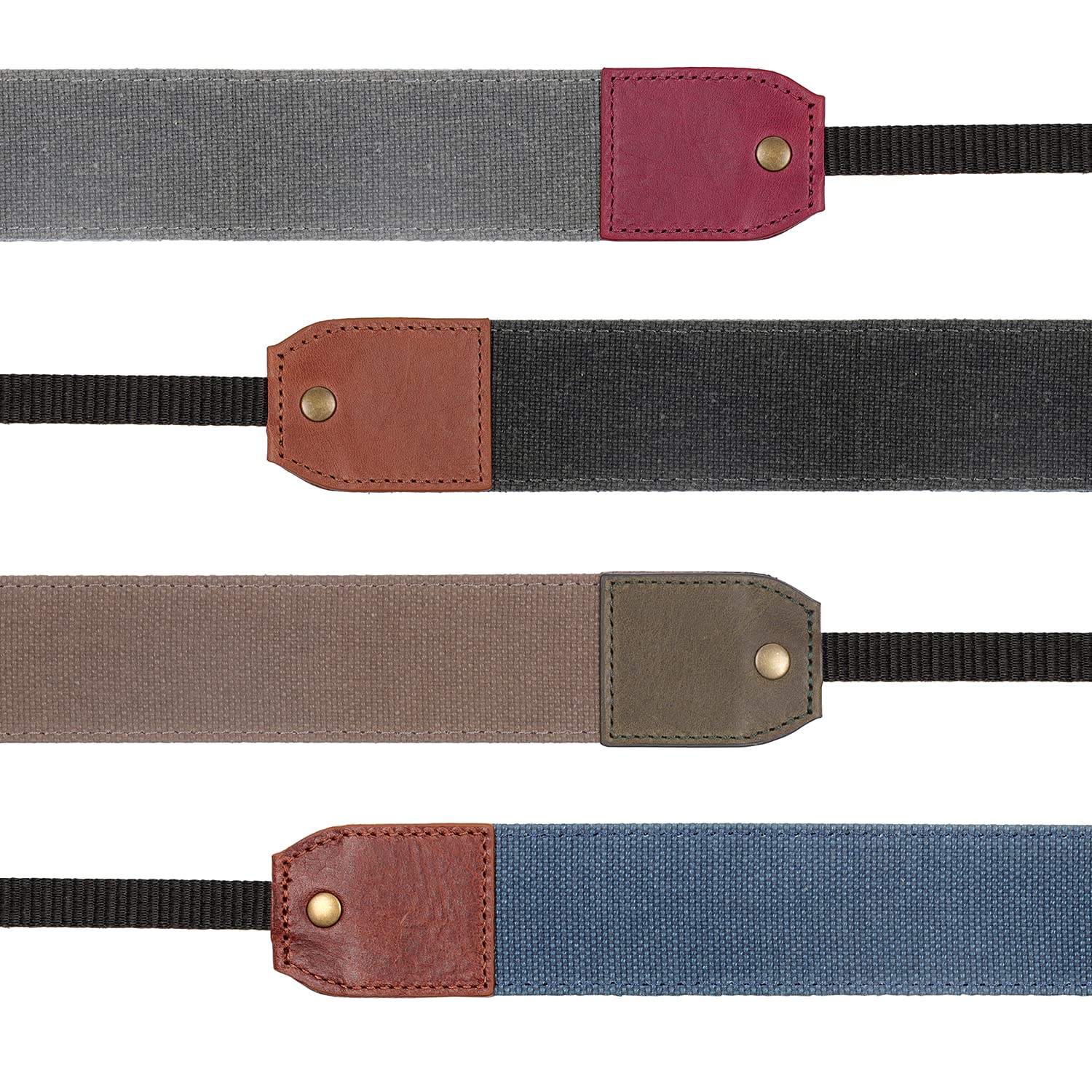 MegaGear Sangle d'épaule ou de Cou réglable en Toile et Cuir véritable (Marron/Bleu)