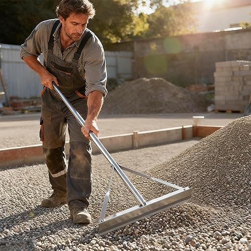 Miniatura 8 de VEVOR Rastrillo de paisaje, mango de 60 pulgadas, cabeza de 20 pulgadas de ancho, nivel de paisajismo de aluminio de alta resistencia, herramienta