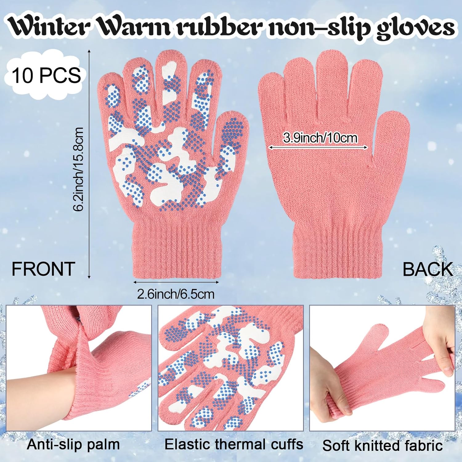 JaGely 20 Pcs Kids Hats Gloves Winter Bulk Knit Beanie Caps Warm Anti-Slip Gloves for Ages 5-10 Boys Girls - Image 2