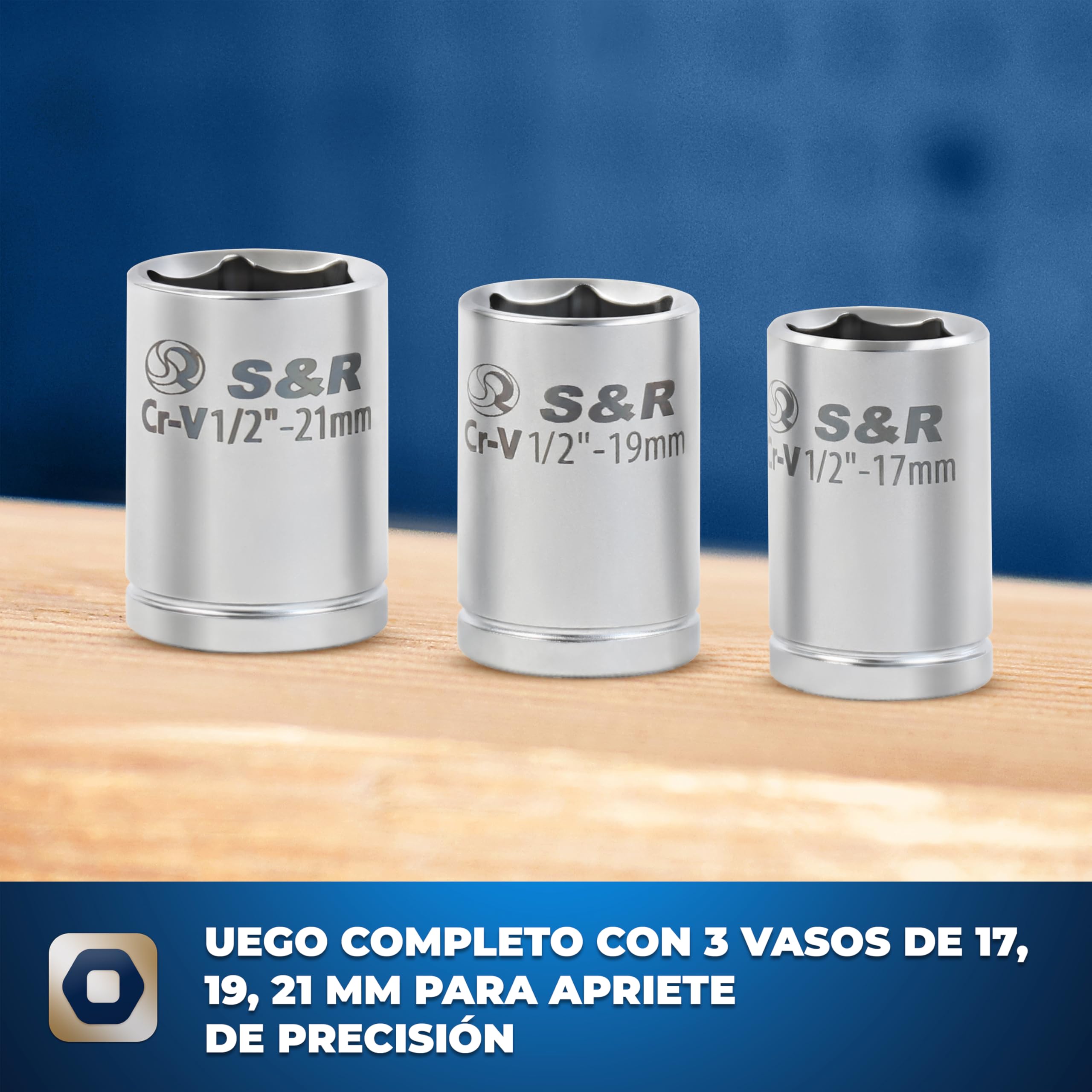 S&R Llave Dinamométrica 1/2 (70-170 Nm) Llaves Ruedas Auto Cruzada de 23.5 cm para Coches. Llave cruzada con 3 zócalos de 17, 19, 21 mm en acero CR-V en Caja Sólida