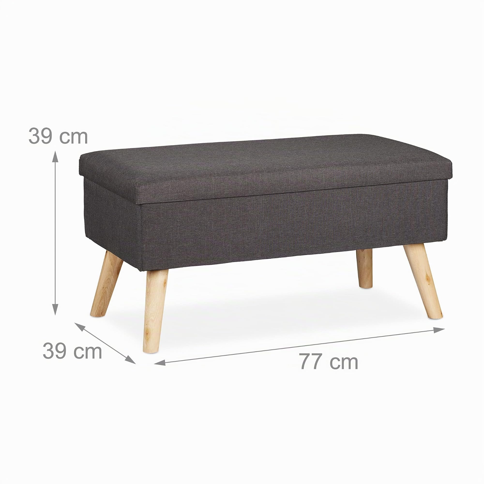 Relaxdays Baúl Almacenamiento, Banco Acolchado, Patas Madera, Asiento Almacenaje, Funda de Tela, 39x77x39cm, Gris Oscuro