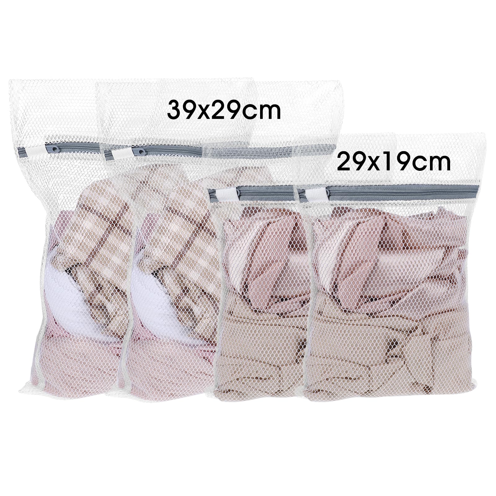 Lot de 4 sacs à linge avec motif nid d'abeille - Réutilisables - Avec fermeture éclair - Pour machine à laver, vêtements, sous-vêtements