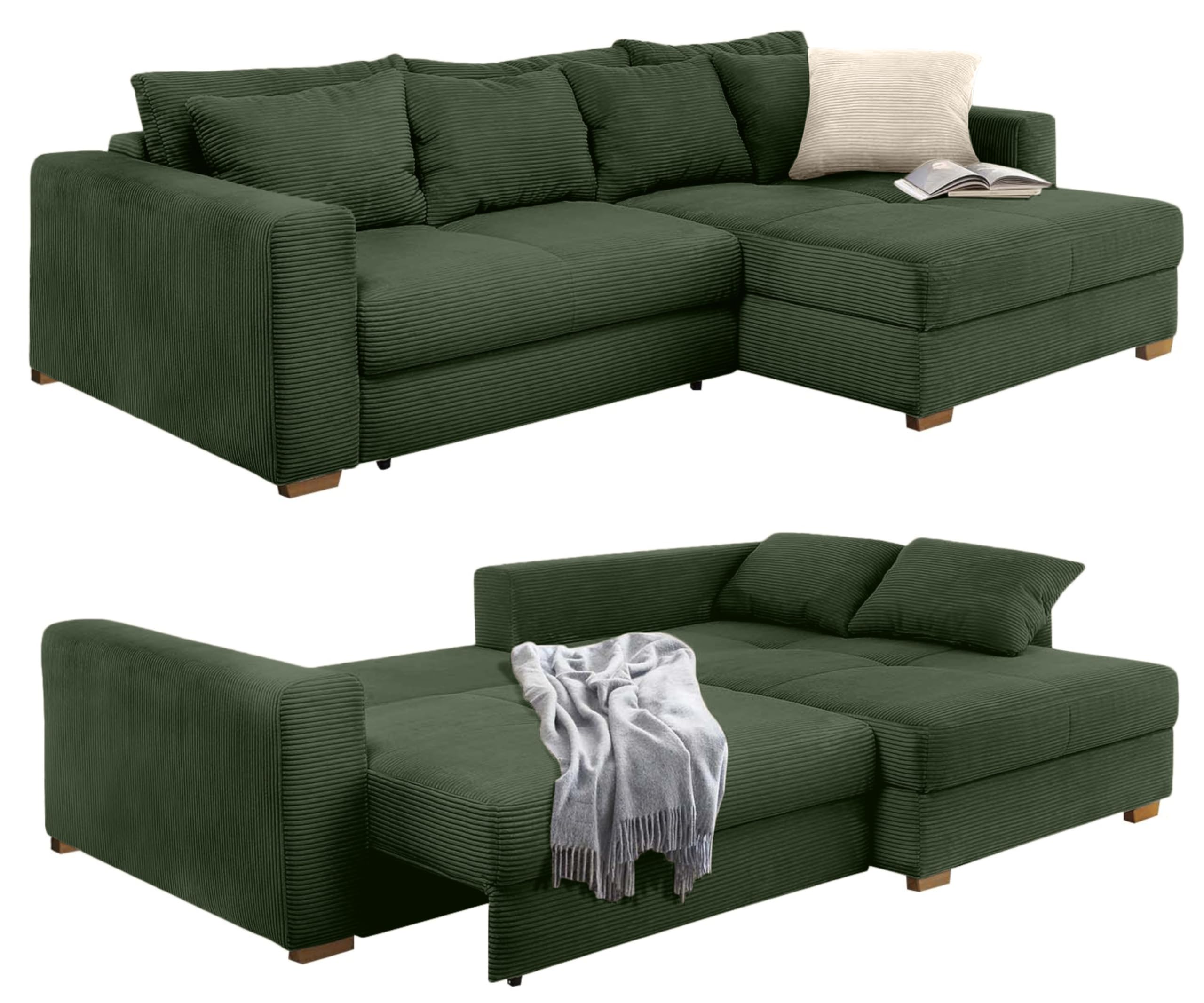 luma-Home 15156/ Ecksofa-Dauerschläfer mit Federkernpolsterung, Grün