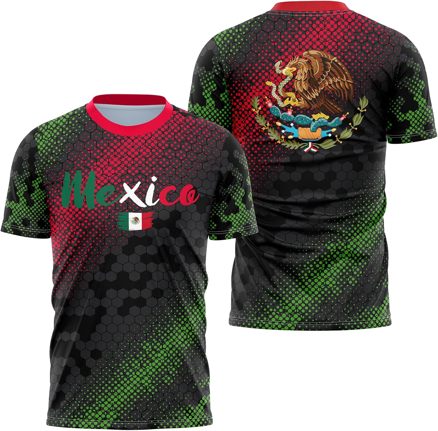 Mexican Shirts-Short Sleeves Summer Mexico T-Shirt, Mexico Jersey Unisex Round Neck Casual 3D Sports Shirt Top X-Large Mexico-red Black