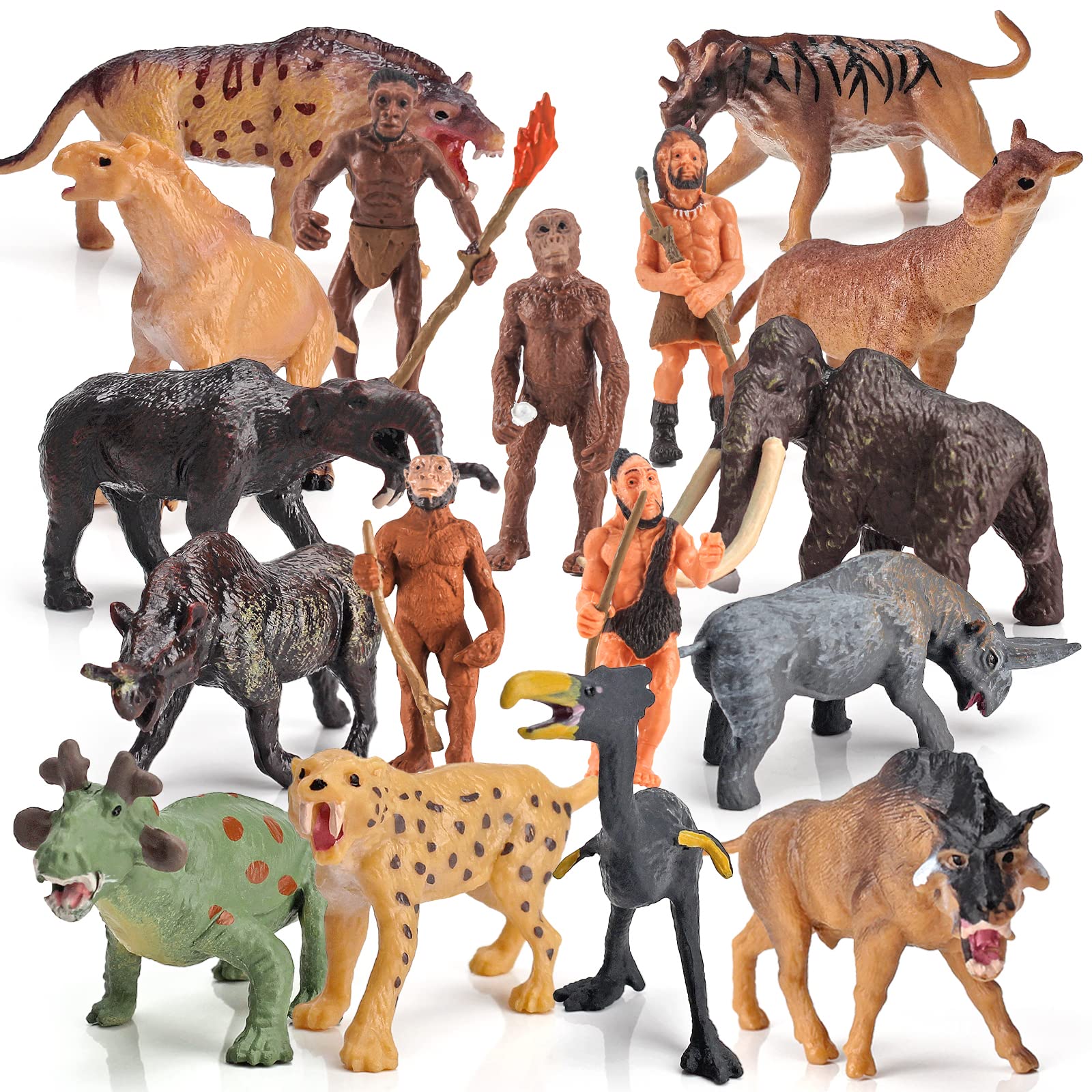 Ancient Animals Primitive Men Model Figurines Playset 17 PCS Mammoths Sabretooth Action Figure Toys for Kids