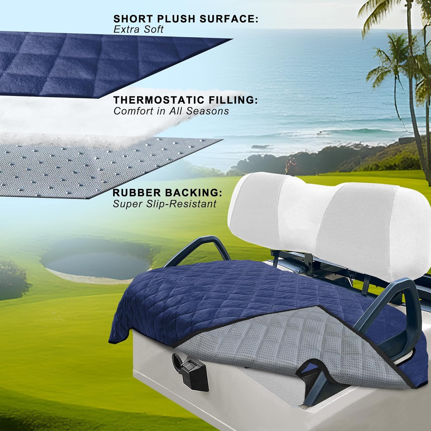 YOKYHOM Golf Cart Seat Covers for 2 & 4 Passenger Carts, Thick Short Plush with Non-Slip Backing, Ultra Soft Seat Towel Blanket, Fits EZGO, Club Car, Yamaha, 51"x30.5", Blue Black - Image 2