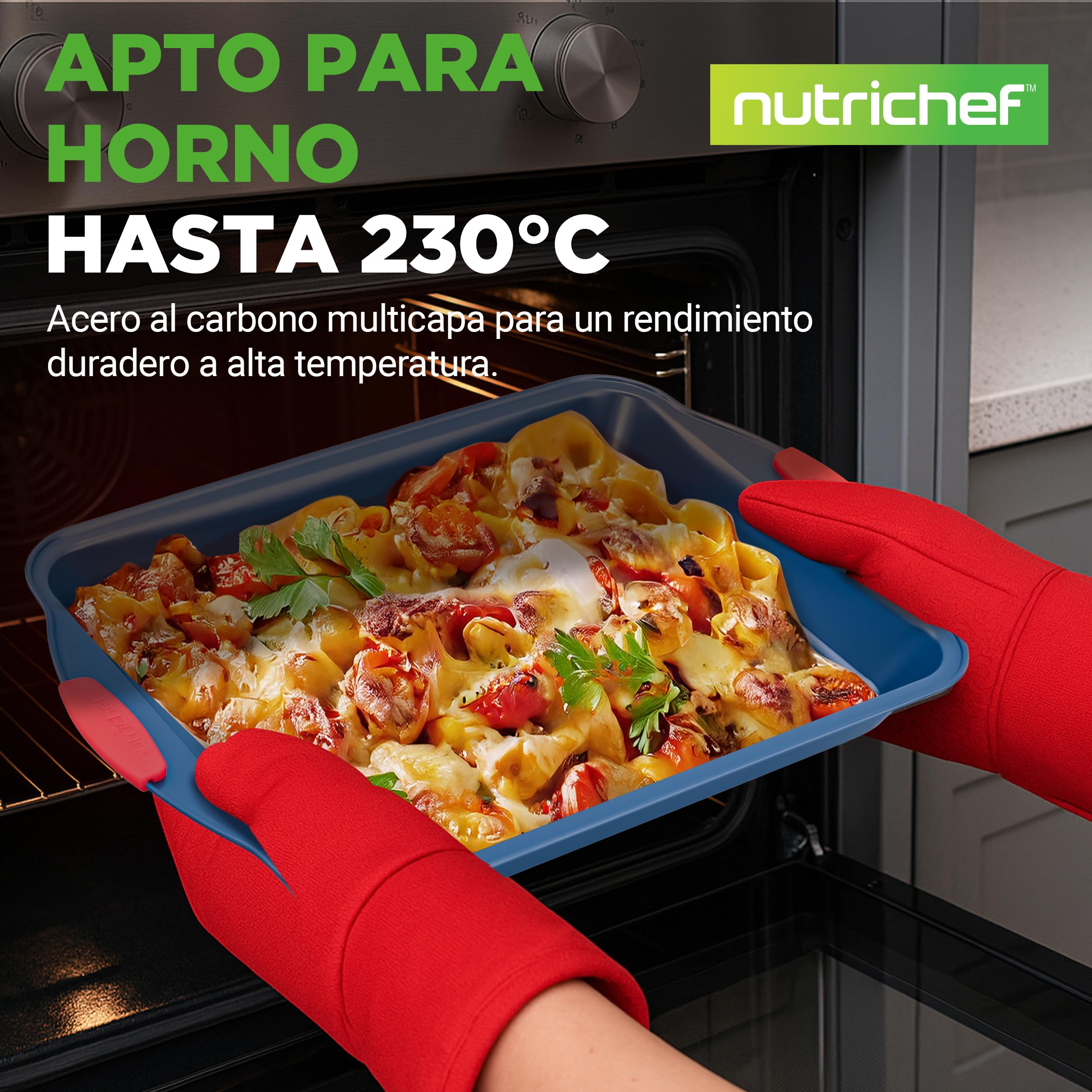 NutriChef juego de 6 moldes, Utensilios horno, Baking set, Reposteria, Antiadherentes, Libres de PFOA, PFOS, PFTEE, Aptos para hornos hasta 230°C (450°F), Mangos de silicona