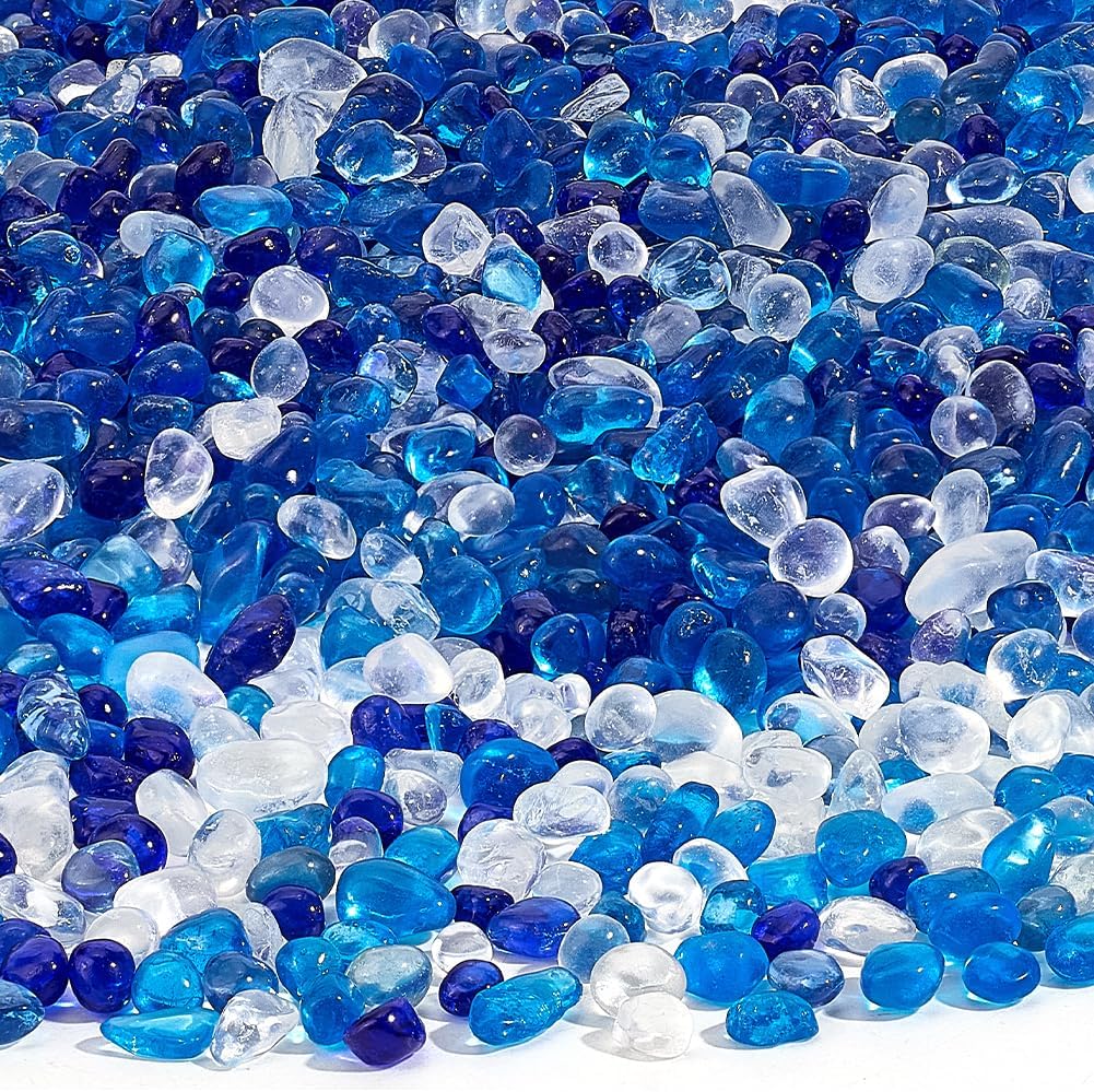 PH PandaHall 3000pcs Blue Mixed Frosted Glass Pebbles 6-14mm Blue Green Glass Rocks Aquarium Gravel River Rocks Fish Tank Stones Vase Filler Stones for Turtle Betta Tanks Home Decorations