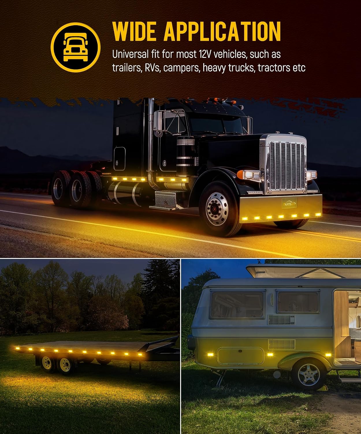 Partsam 2Pcs 2 Inch Amber LED Clearance Trailer Marker Lights, 6 LED Side Marker Lights for Truck Pickup Tractor RV Camper Motorhome, IP67 Waterproof, Surface Mount
