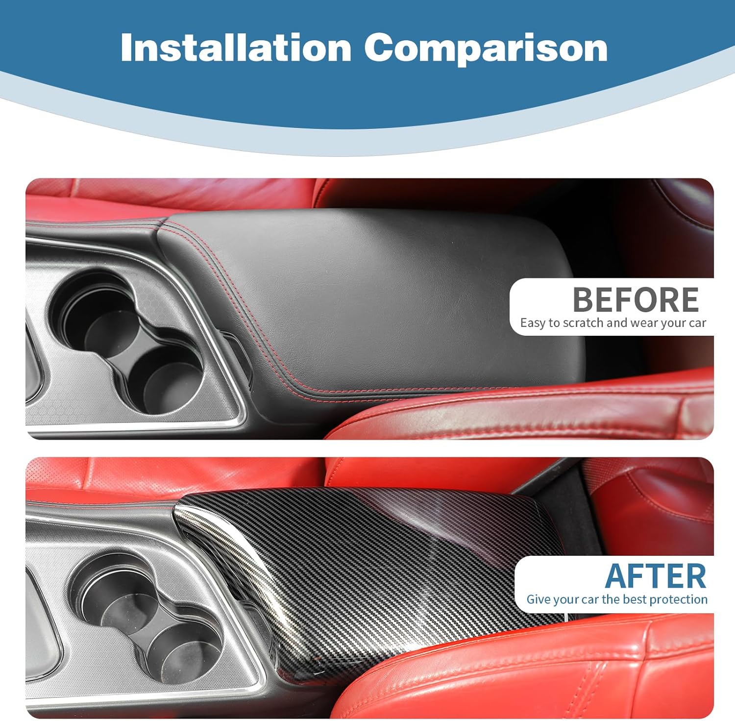 for Challenger Carbon Fiber Center Console Lid Armrest Cover Trim for Dodge Challenger 2015-2023 Black Carbon Fiber Grain Interior Accessories