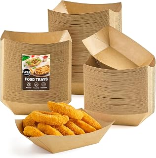 1/2 Lb Small Paper Food Trays, 120 Pack Disposable Food Boats Mini Brown Paper Serving Baskets for Party Nachos Fries Tacos Snacks Treats