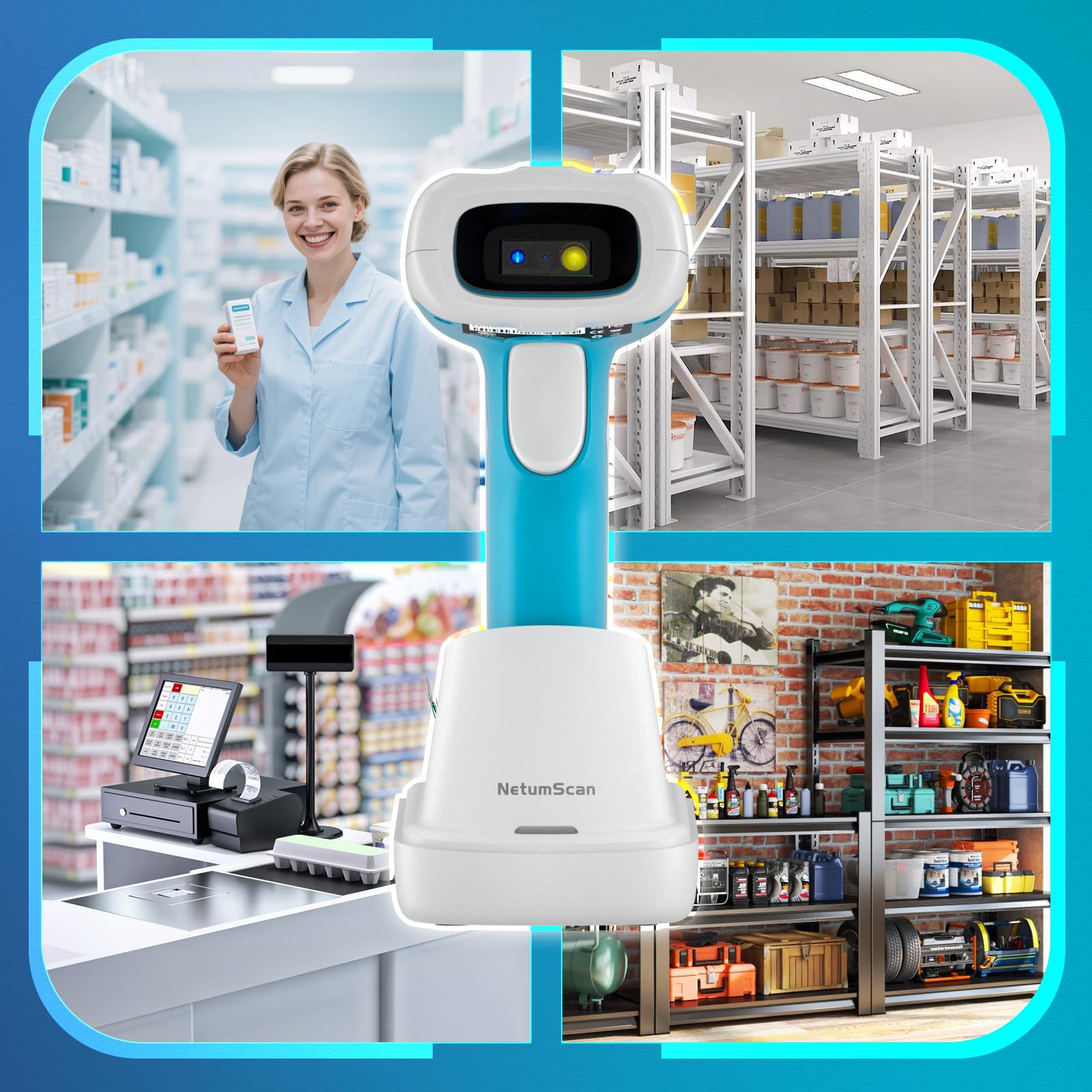 NetumScan Escáner industrial 2D QR código de barras IP67 impermeable a prueba de golpes 2600 mAh manos libres para almacén / minorista / bibliotecas / supermercados compatible con iOS, Android y