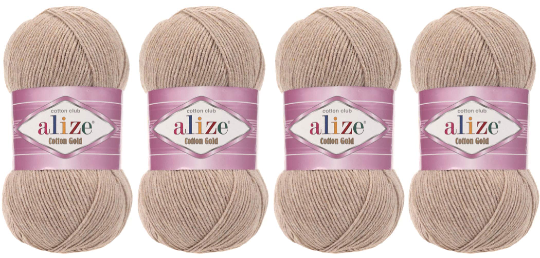 55% Cotton 45% Acrylic Yarn Alize Cotton Gold Thread Crochet Hand Knitting Art Lot of 4skn 400 gr 1444 yds (152-Beige Melange)