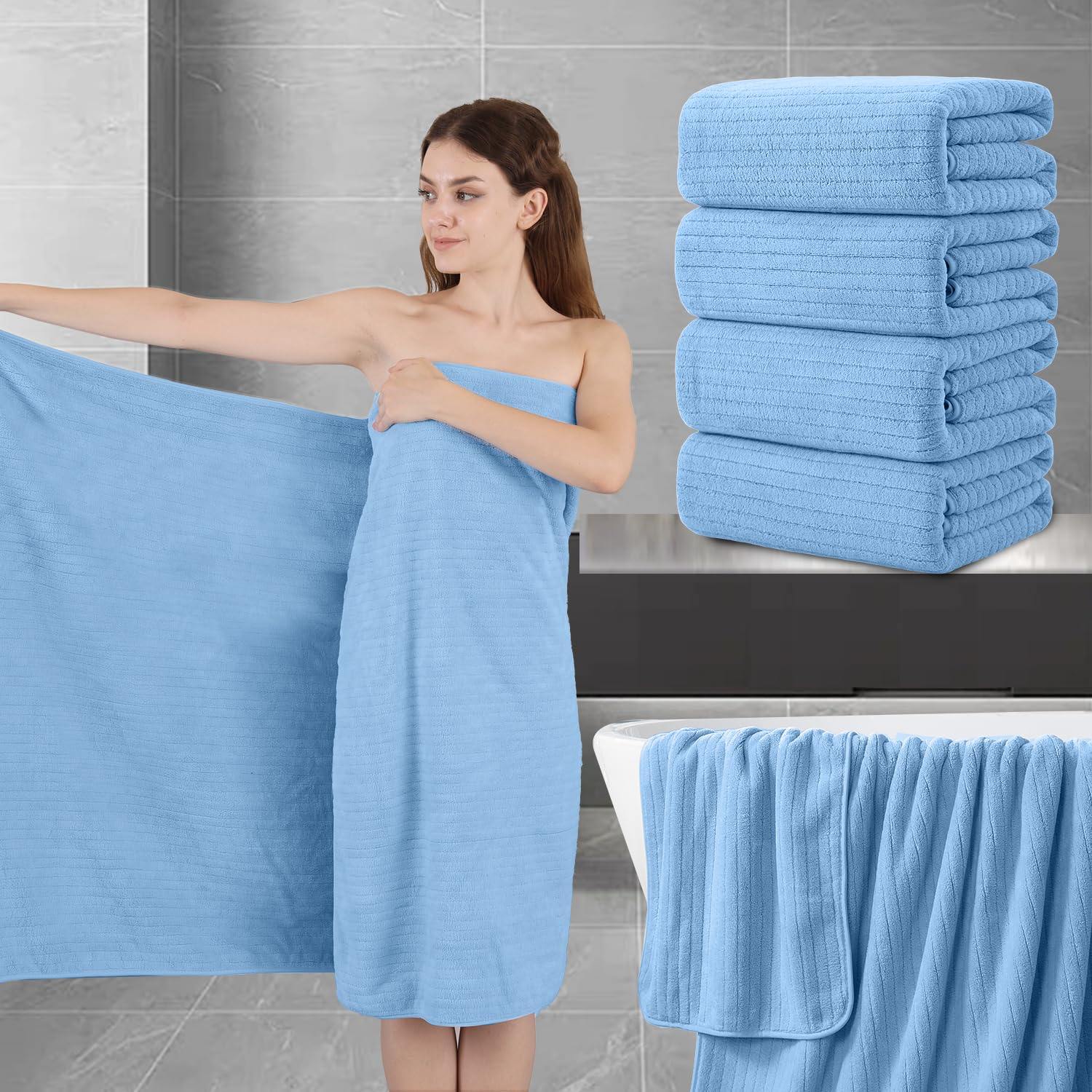 Extra Large Bath Sheet Set of 4,Ultra Soft Fluffy Towel,35”x 70”Oversized Bath Towel Set,Premium Microfiber Bathroom Towel Set Highly Absorbent Quick