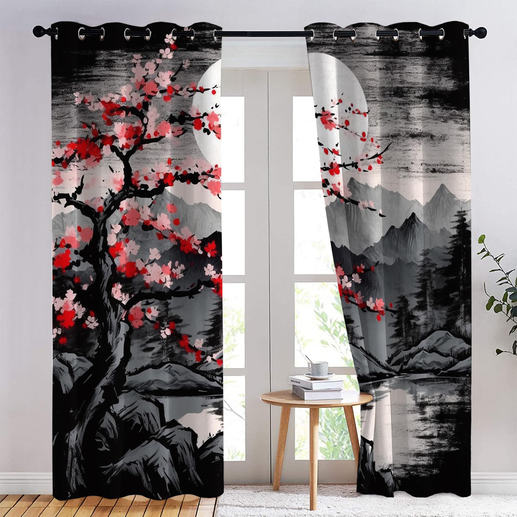 Rideau Occultant, Motif Japonais - Rideaux Thermiques Imprimé pour Salon Chambre Fenetre, Lot de 2 Rideaux et Draperies Intérieurs à Oeillets, 140x240 cm (L x H)