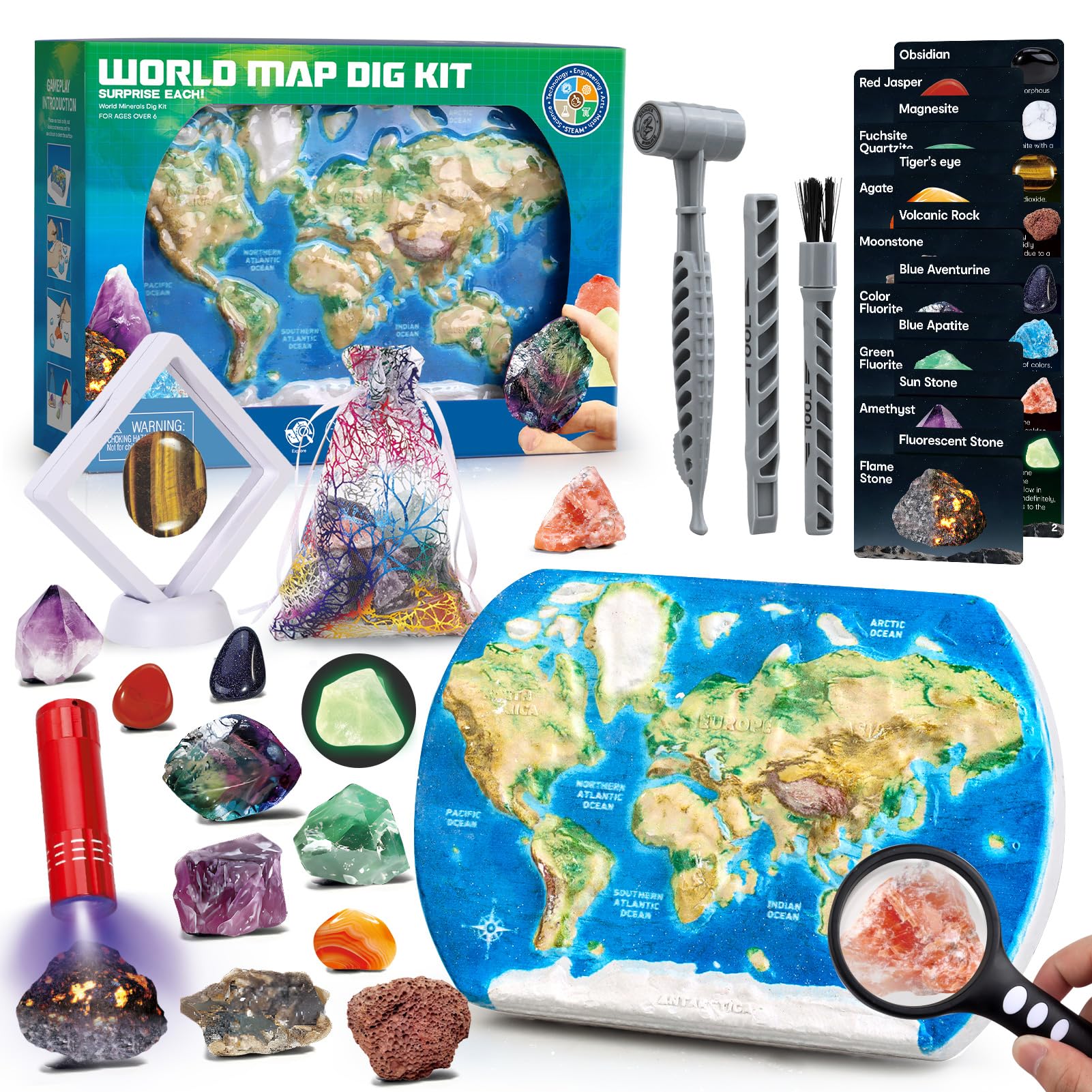 Amazon.com: Woumserta World Map Dig Kit - Gem Rocks Excavation Kit