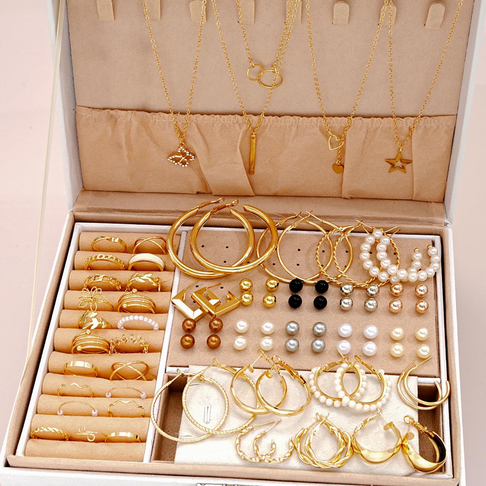 54 Pezzi Oro Parure Gioielli per Donna, Parure Gioielli Donna Set di Gioielli Oro, Orecchini a Cerchio Chunky, Collana e Bracciale Accessori Pacchetto