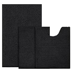 BYSURE Black Bathroom Rugs Sets 3 Piece Non Slip Extra Absorbent Plush Chenille Soft Washable Bath Mats