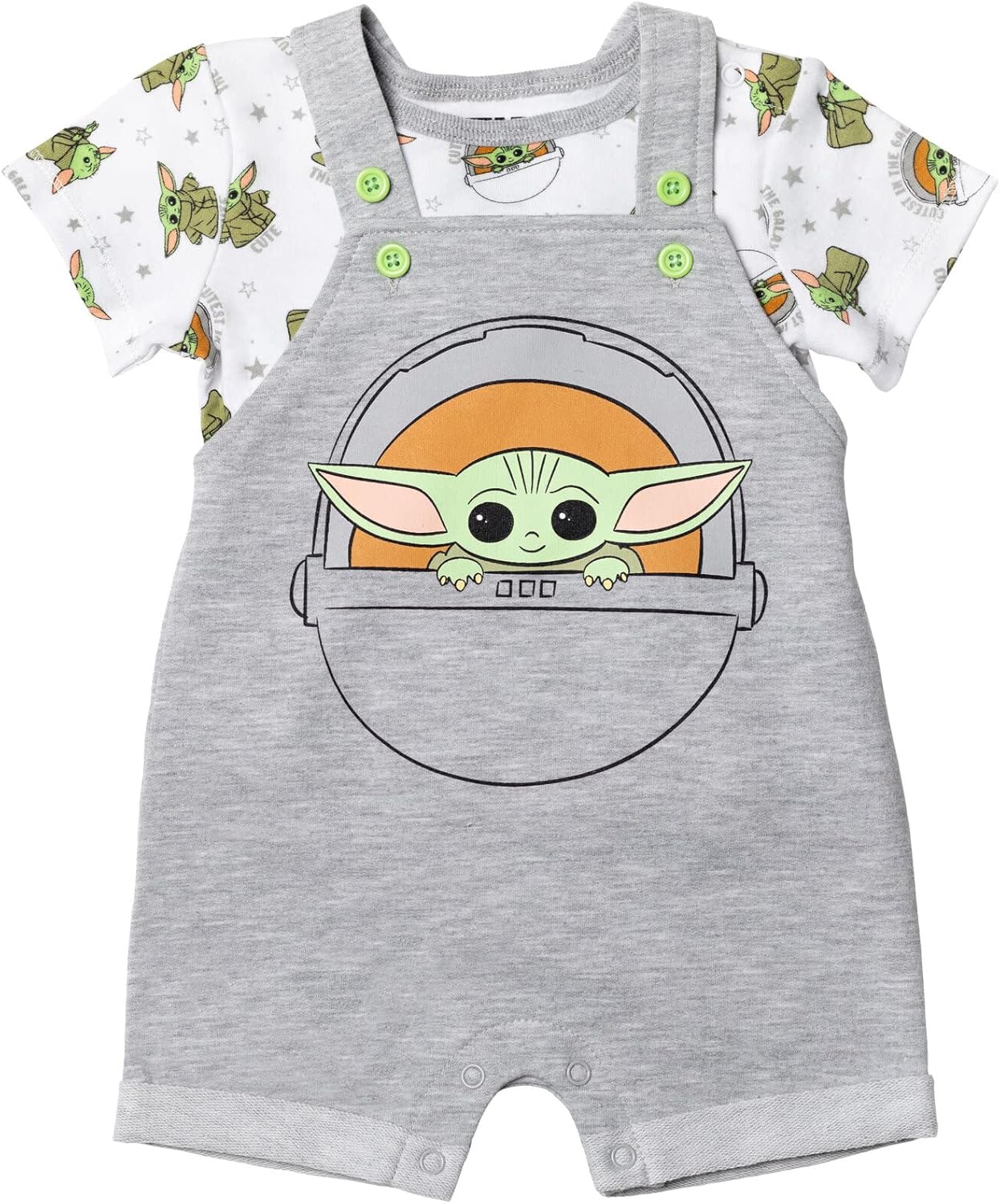 STAR WARS Chewbacca R2-D2 Yoda Baby French Terry Short Overalls T-Shirt and Hat 3 Piece Outfit Set Newborn to Infant - Image 7