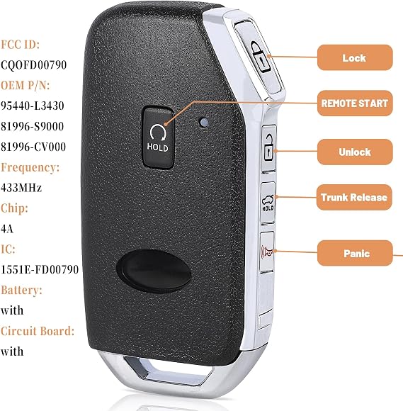 KEYECU Keyless Entry Smart Key Fob Replacement for Kia K5 2022 2023 2024 FCC ID: CQOFD00790, P/N: 95440-L3430 Remote Start Car keyfob 433MHz 4A Chip