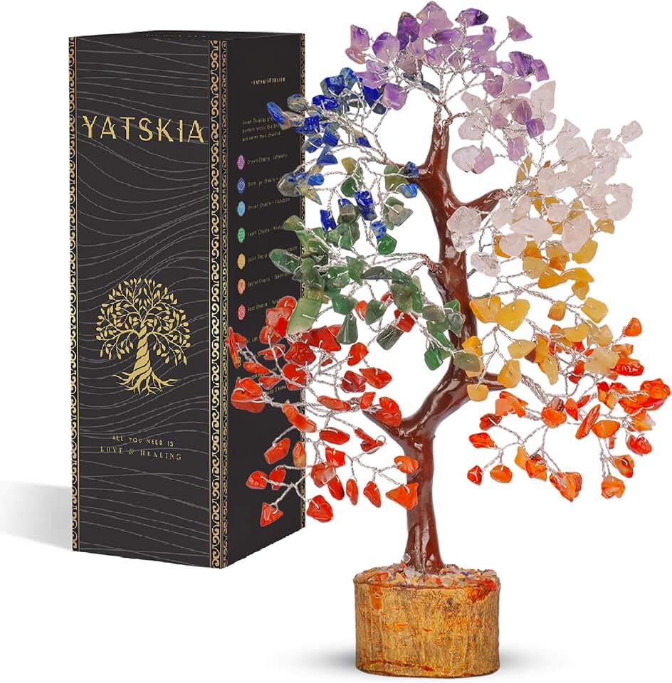 YATSKIA - Árbol de la Vida de 7 Chakras, Cristales y Piedras curativas, decoración de Feng Shui, Accesorio de meditación, Regalo para Personas espirituales, Hecho a Mano con 7 Cristales Naturales