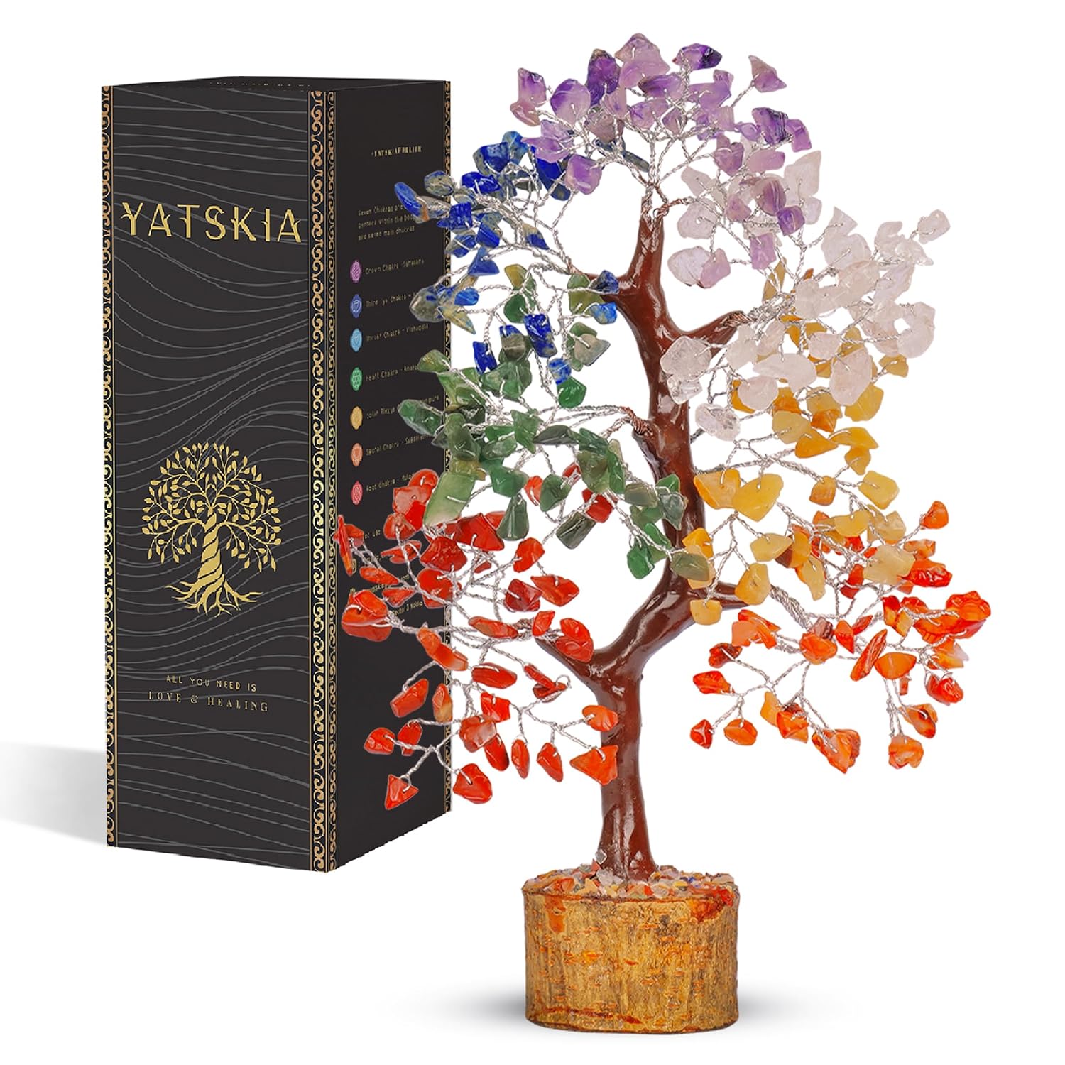 Yatskia Chakra Tree of Life - Crystals and Healing Stones - Feng Shui Decor - Meditation Accessories - Gift for Spiritual People - Handmade Crystal Tree with Seven Natural...