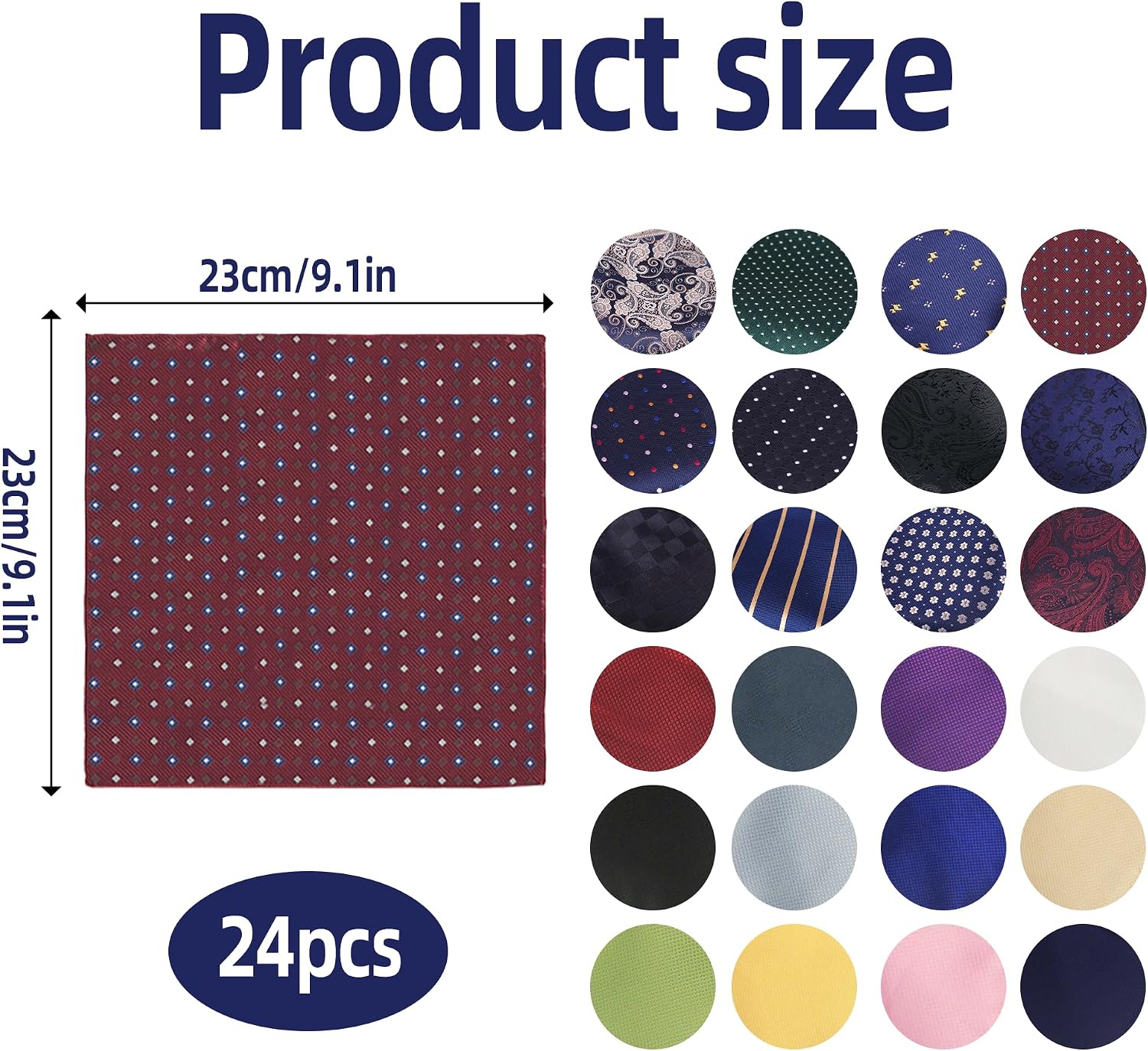 24 Pcs Pocket Squares for Men Suit Pocket Handkerchief Soft Colored Men Assorted Hankies for Wedding,Party,Business Meeting,Date,Graduation and Other Important Situations