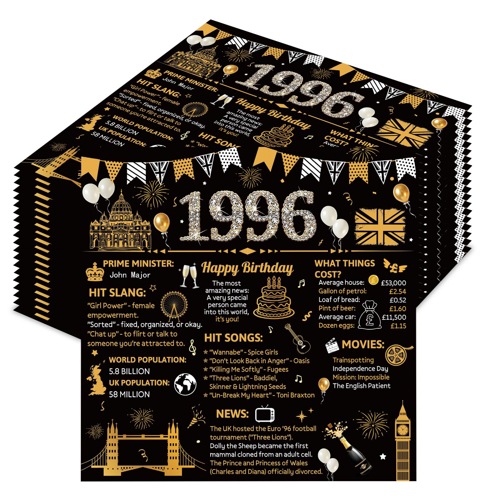 30th Birthday Napkins, 20PCS 1996 Birthday Decorations for Men Women 1996 Paper Napkins Black Gold Anniversary Party Serviettes Table Decor Supplies 30 Years Old Party Supplies, 6.5 x 6.5 in Folded