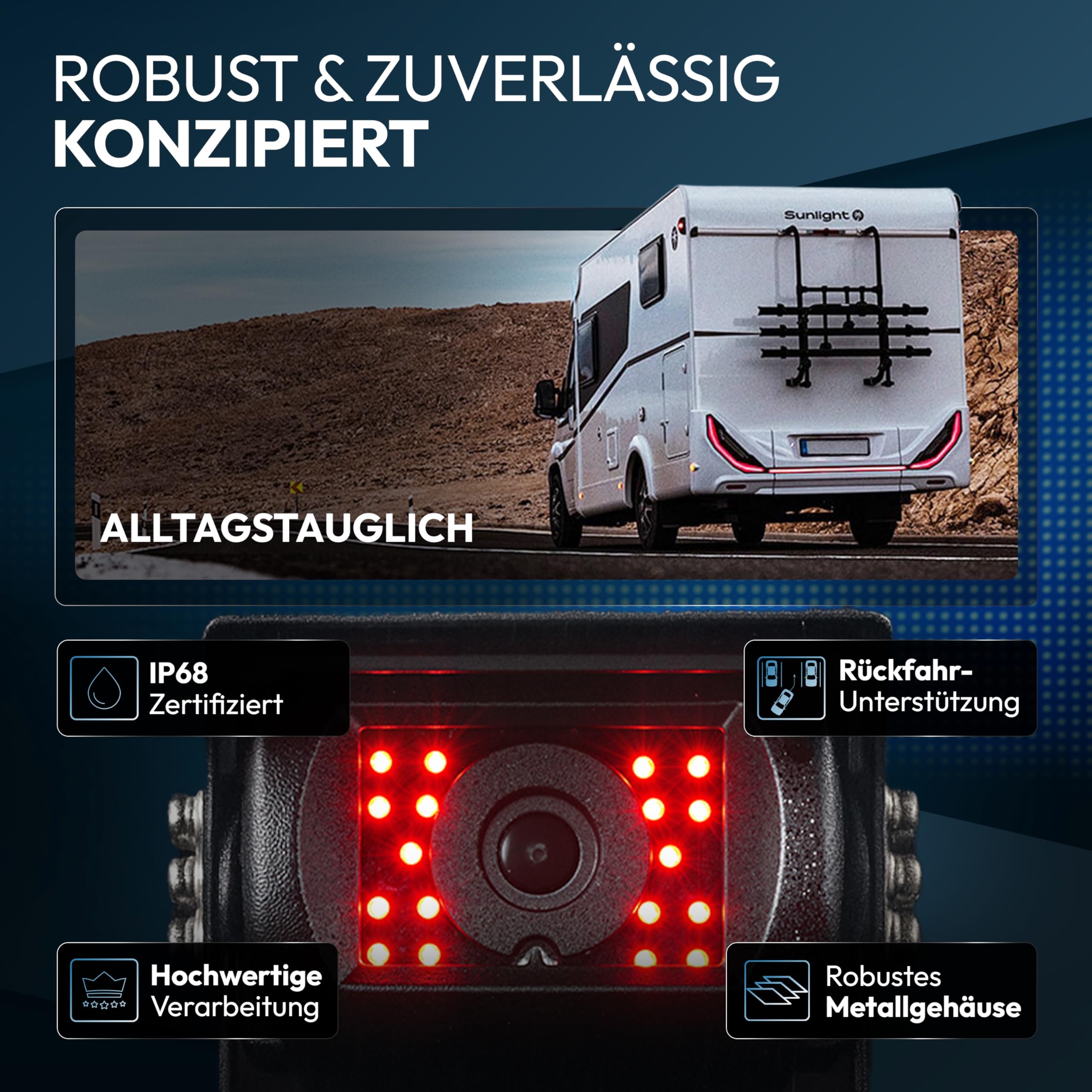VSG24 kamery cofania "7" zestaw startowy do samochodów ciężarowych z 2 kamerami o rozdzielczości HD RVS-24503, monitorem, kablem i pilotem zdalnego sterowania – wodoszczelna widoczność w nocy 12 V-24