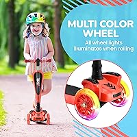 Vista 6 de Hurtle Patinete de 3 ruedas para niños, luces LED de ruedas, manubrio ajustable de inclinación para dirigir y asiento plegable, paseo sentado