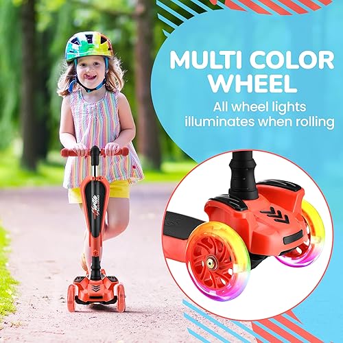 Miniatura 6 de Hurtle Patinete de 3 ruedas para niños, luces LED de ruedas, manubrio ajustable de inclinación para dirigir y asiento plegable, paseo sentado