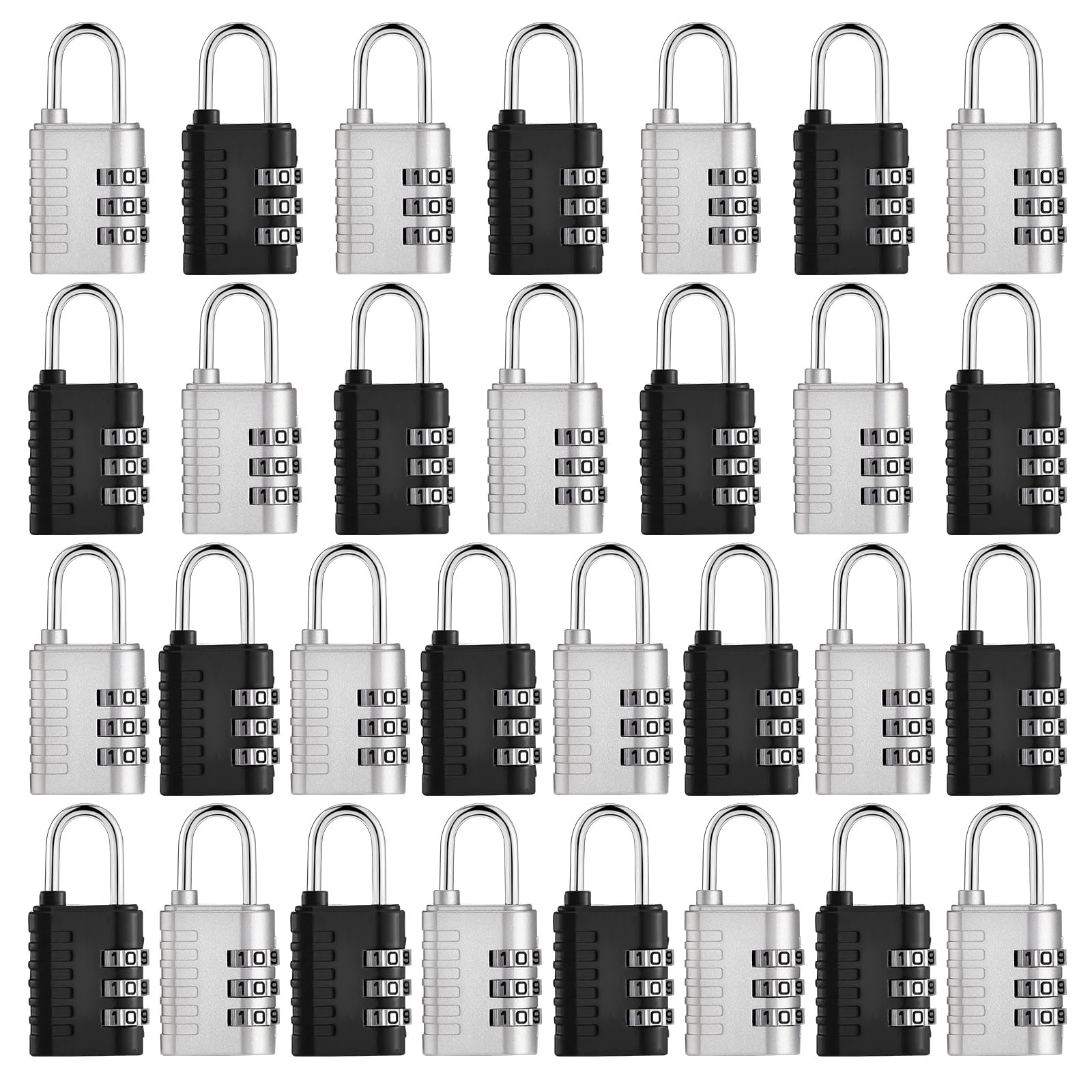 Kenning 30 Pcs 3 Digit Combination Padlocks Black Silver Gym Locker Lock Resettable Combination Lock with Key Waterproof Employee Small Padlock for