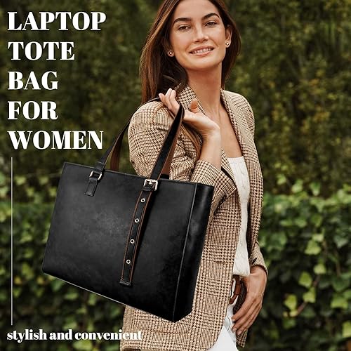 Miniatura 8 de CHIENTUNG Leather Laptop Tote Bag for Women Large Professional Briefcase Work Bag with 4 Compartments Up to 15.6 inch