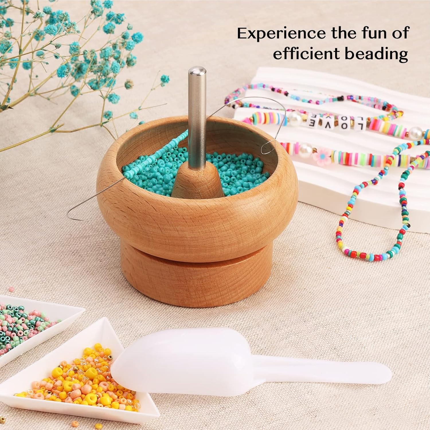 Tilhumt Bead Spinner with 2 Big Eye Beading Needles and 3000 Seed Beads for Jewelry Making & Busy Board with LED Light, 2-in-1 Montessori Screwdriver Board Set with 6 LED Light Switches
