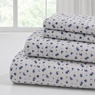 Modern Threads 4-Piece Ultra Soft Microfiber Bed Sheets Set, Wrinkle Free Sheets with Deep Pockets Fitted Sheet, Flat Sheet & Pillowcases, Lightweight Breathable Bedding, Blue Roses, King