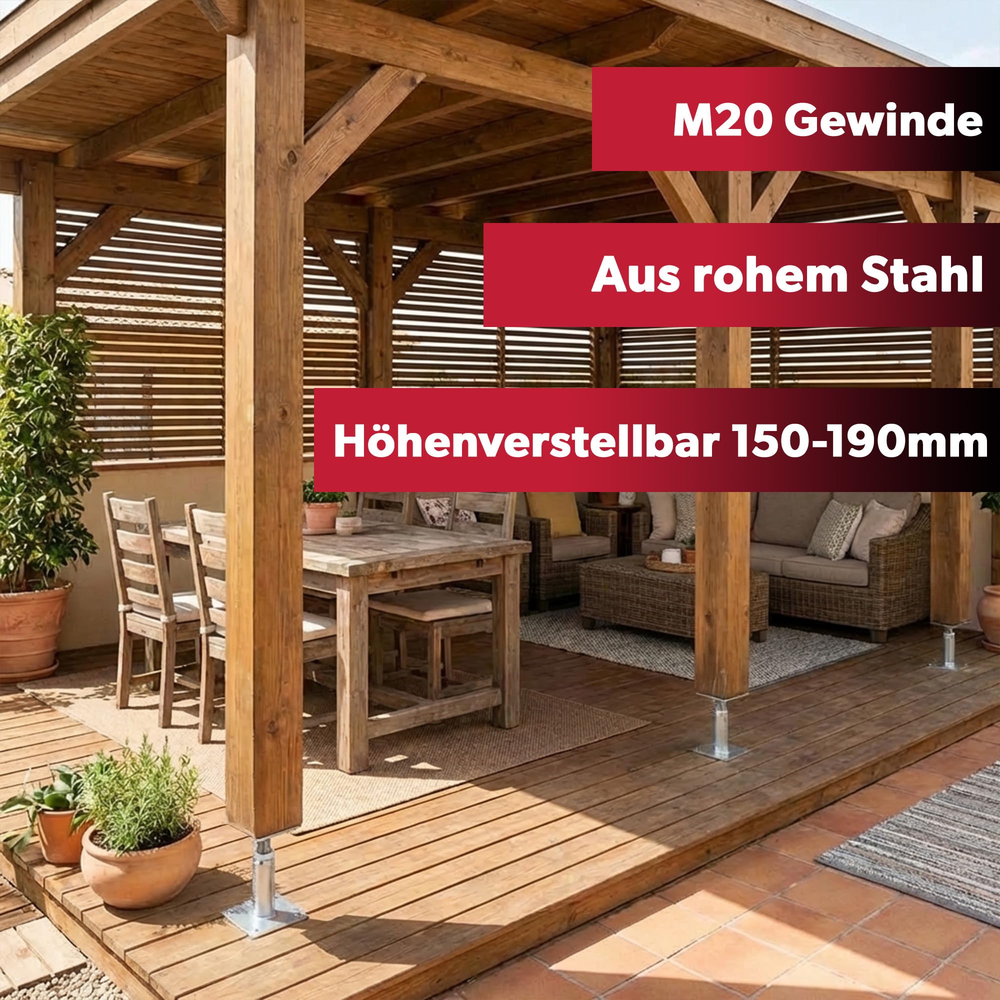 1x siwitec Pfostenträger höhenverstellbar 150-190 mm, aufschraubbar mit M20 Gewinde, feuerverzinkter Stahl, dickschichtpassiviert, Pfostenverbinder, Stützen höhenverstellbar, Pfostenträger verstellbar