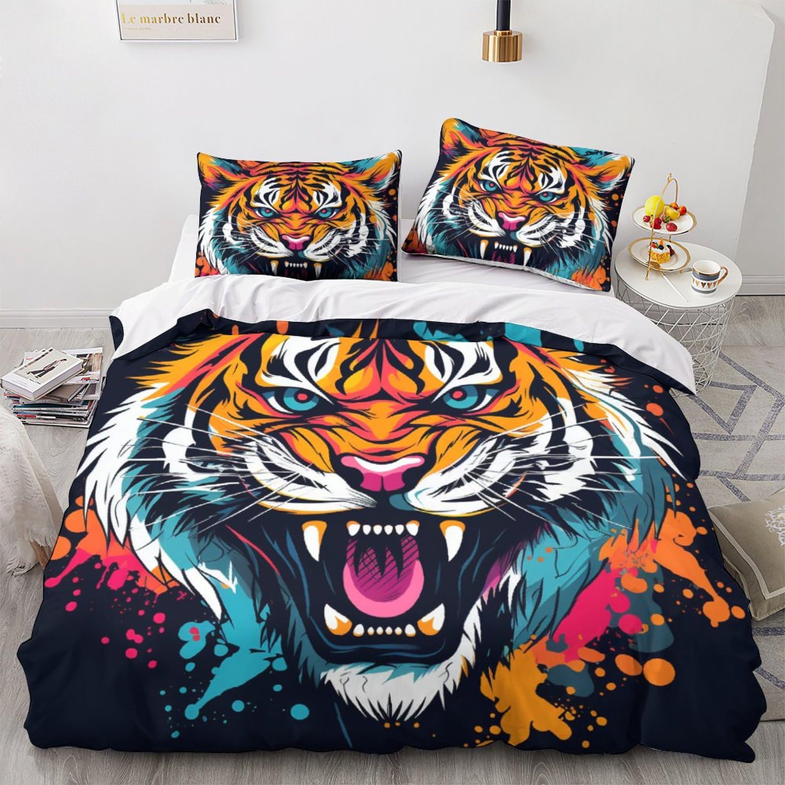 Parure de lit pour enfants adultes motif tigre housse de couette zippée 200x200