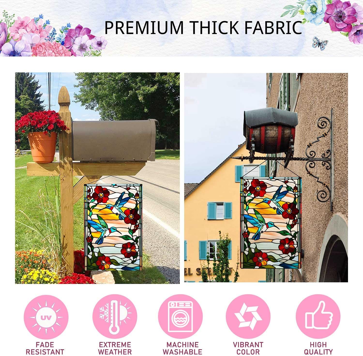 Spring Summer Hummingbird Garden Flag Glass Style Vertical Double Sided Rustic Farmland Burlap Yard Lawn Outdoor Decor 12.5x18" - Image 7