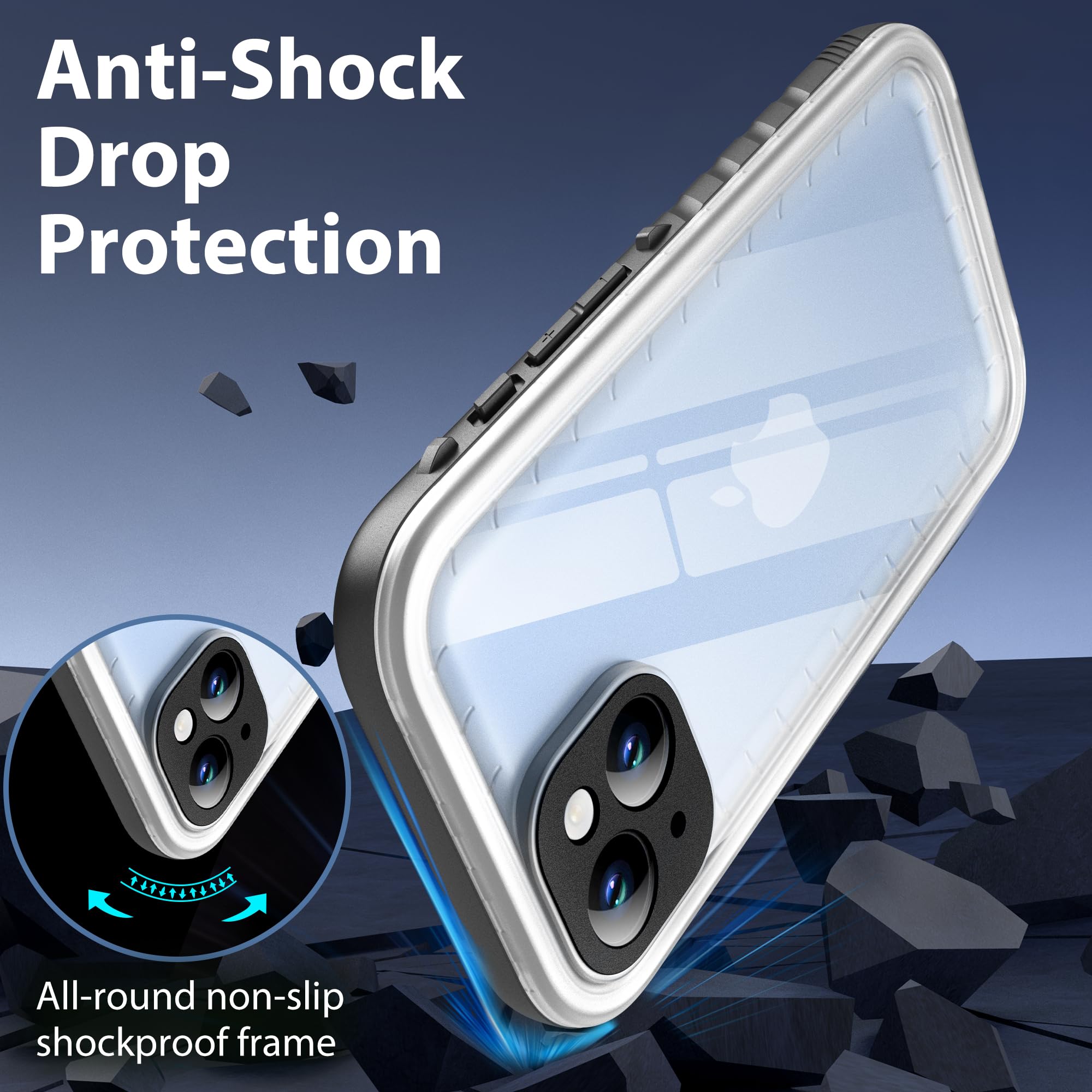 SPORTLINK Funda impermeable para iPhone 15, protector de pantalla y lente de cámara integrado, IP68 bajo el agua, 6.6 pies, militar, a prueba de caídas y polvo, real 360, para iPhone 15 de 6.1
