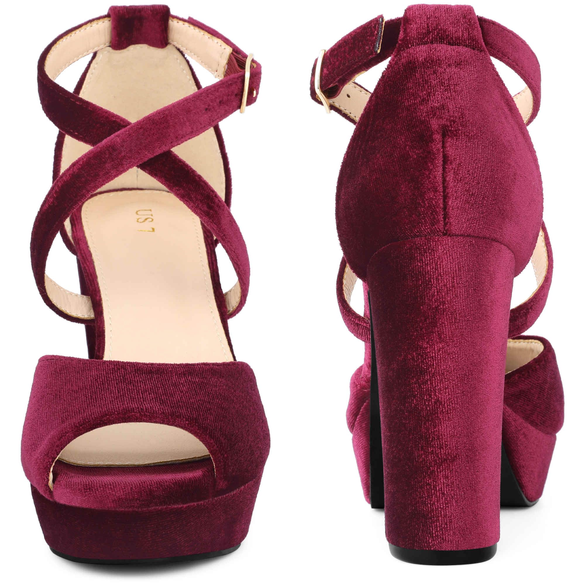 Perphy Peep Toe Pumps Samt Blockabsatz Plateau Sandalen für Damen