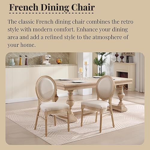 Miniatura 3 de GDFStudio French Country - Juego de 2 sillas de comedor tapizadas con respaldo redondo, técnicas de dibujo y tallado de alambre, desmontables y