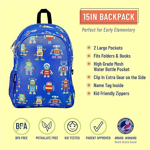 Miniatura 5 de Wildkin Paquete de mochila para niños de 15 pulgadas con bolsa de almuerzo (robots)