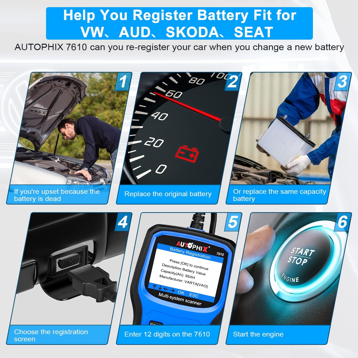 AUTOPHIX 7610 Elite OBD2 Scanner Code Reader Full Systems Diagnostic Scan Tool, Full Functions Fit with Volkswagen VW Audi Skoda Seat VAG Automotive with Battery Registration Oil Reset(Upgraded V007)